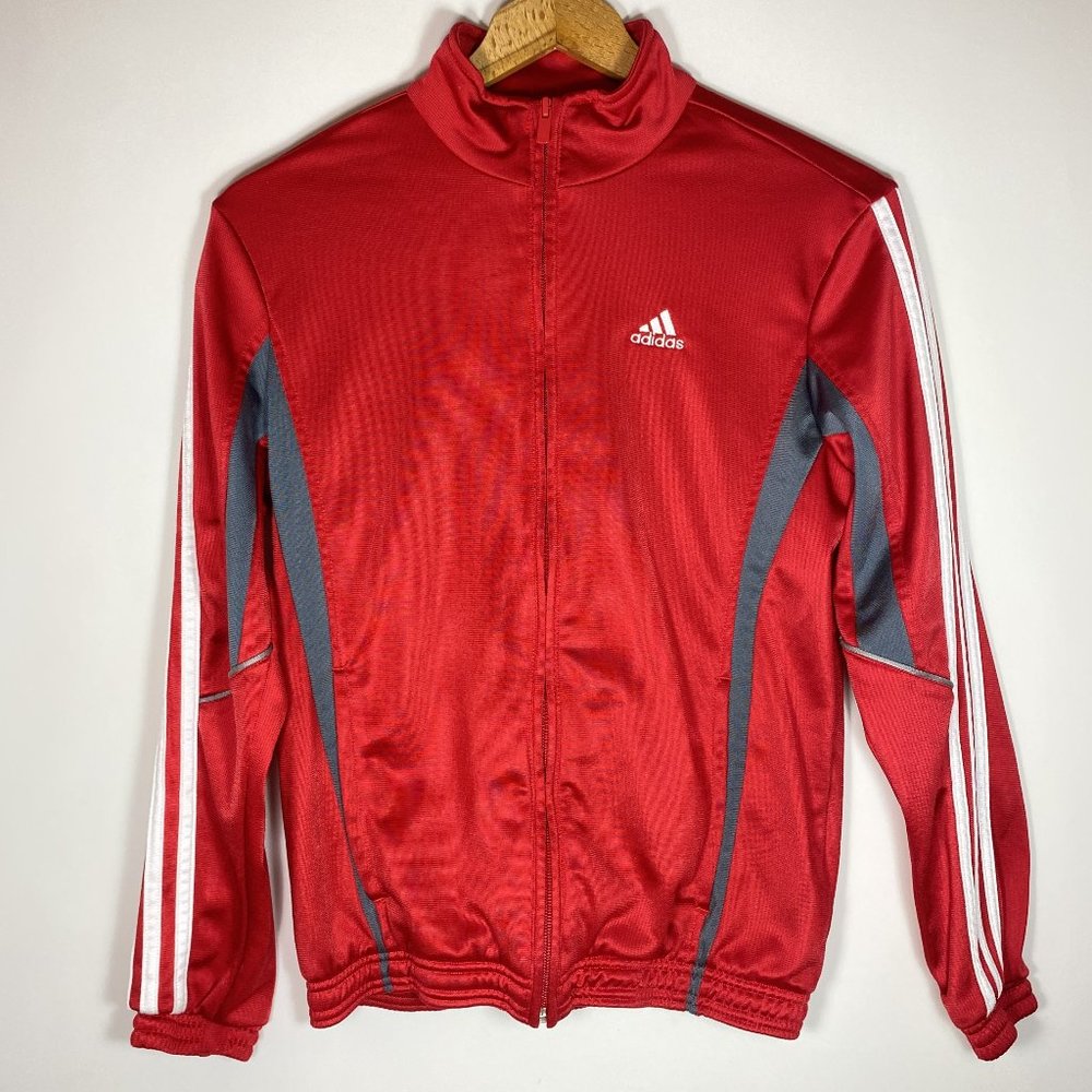 Adidas Womens Three Stripe Athletic Track Jacket Red Sz M